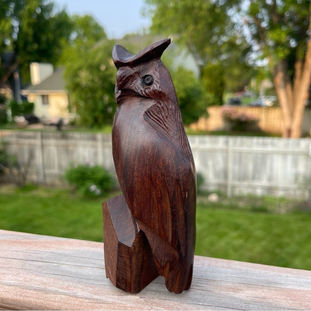 Vintage Ironwood Hand Carved Wooden Owl Bird  Figurine Sculpture 6” MCM Decor - Picture 7 of 8